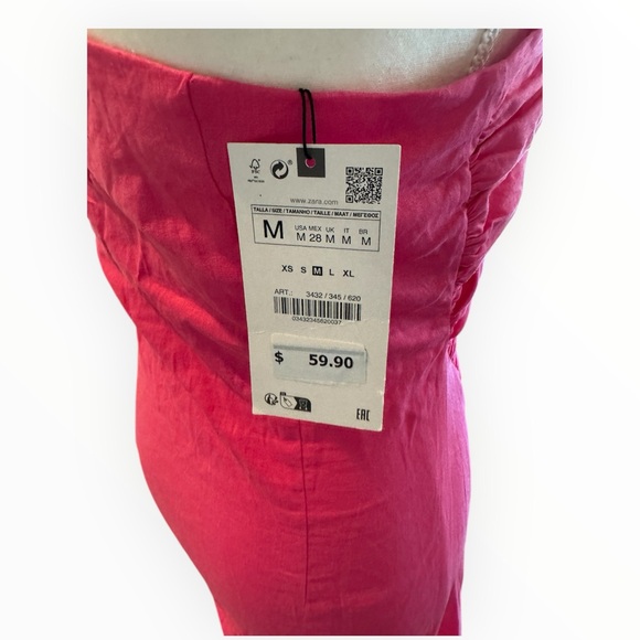 NWT ZARA Pink Linen Asymmetrical One Shoulder Midi Dress Sz M - Picture 10 of 10